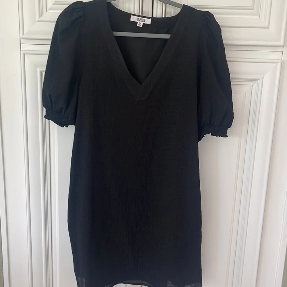 BB Dakota Steve Madden Womens Dress Black Stretch Mini V Neck Puff sz M